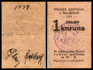 Mestá sporitelstna (Stadtsparkasse)
Neveklov, Böhmen, Stadt. 2x 1 Krone 1914, Aufstrich von Krone länger oder kürzer, Richter-109. IV