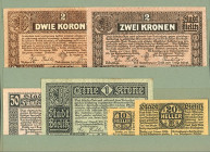 Bielitz, Schlesien, Stadt. 6 Stück, 2x 2K, 10,20,50h, 1K, 1.5.-31.7./1.6.1919, Richter-36/I,II. I