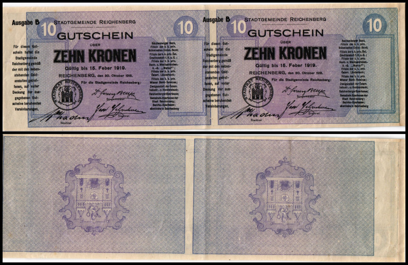 Reichenberg, Böhmen, Stadt. je 2x 5,10,20 Kronen, 1918/19, Vs. Druckfehler im Bo...