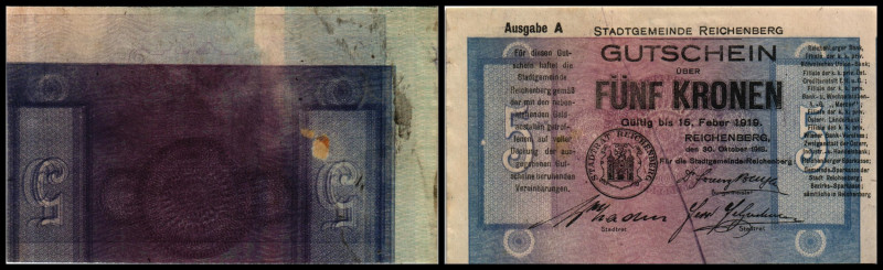 Makulaturen
Reichenberg, Böhmen, Stadt. 5,10 Kronen 1918/19 wie vor, Ri-88a,b. I...