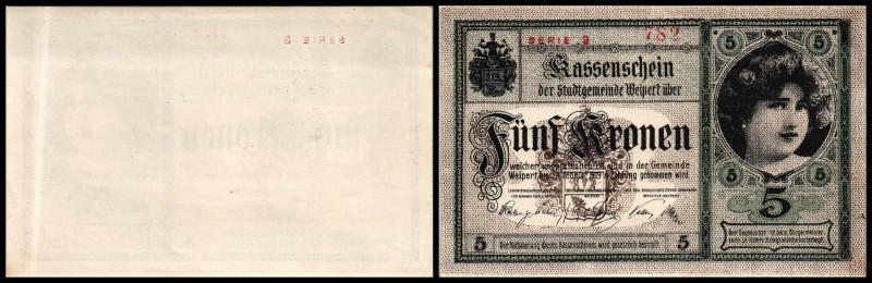 Weipert, Böhmen, Stadt. 2x 5 Kronen, Ser.2,3, Richter-106/Ia Anweisungen der dre...