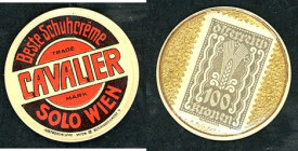 Briefmarkenkapselgeld. Cavalier Solo, Wien, 100 Kronen, Zelluloid, Rs Udr. gold, Richter-151. I