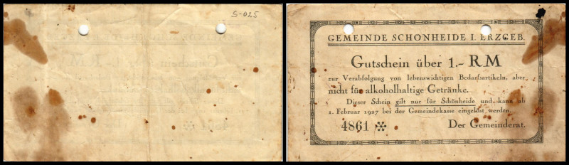 Bettlergeld. Schönheide u.Münster-Paderborn, 1 RM 1927, 5 Pfg.o.D., Lindman-S-02...