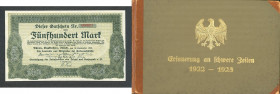 Album mit 10 NG Scheinen, 500 bis 10 Bio Mk, 1922-1923, eingeklebt, teils wellig, feste Bindung mit Golddruck, schöne Erhaltung. I-
