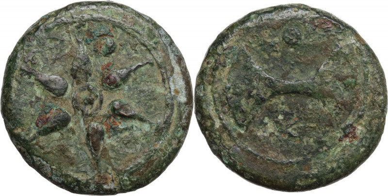 Greek Italy. Etruria, uncertain mint. AE Uncia. Circa 3rd century BC. Obv. Wheel...
