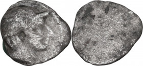Greek Italy. Etruria, Populonia. AR 5-Asses, 3rd century BC. Obv. Head of Turms right, wearing petasus; behind, [V]. Linear border. Rev. Blank. Vecchi...