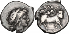 Greek Italy. Central and Southern Campania, Neapolis. AR Nomos, c. 320-300 BC. Obv. Head of female right; grape bunch behind neck, [ΔIOΦANOYΣ below]. ...