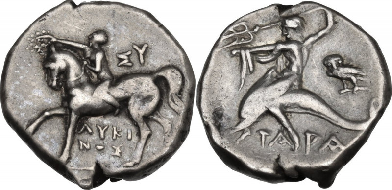 Greek Italy. Southern Apulia, Tarentum. AR Nomos, c. 272-240 BC. Sy- and Lykinos...