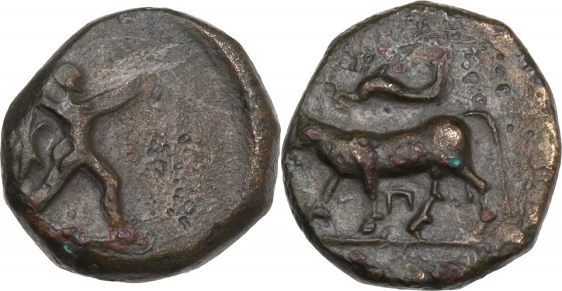 Greek Italy. Lucania, Poseidonia-Paestum. AE 13 mm, c. 350-290 BC. Obv. Poseidon...