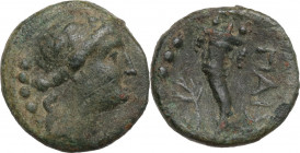 Greek Italy. Northern Lucania, Poseidonia-Paestum. AE Triens, c. 264-241 BC. Obv. Female head right, wearing ivy-wreath. Rev. Cornucopiae. HN Italy 12...