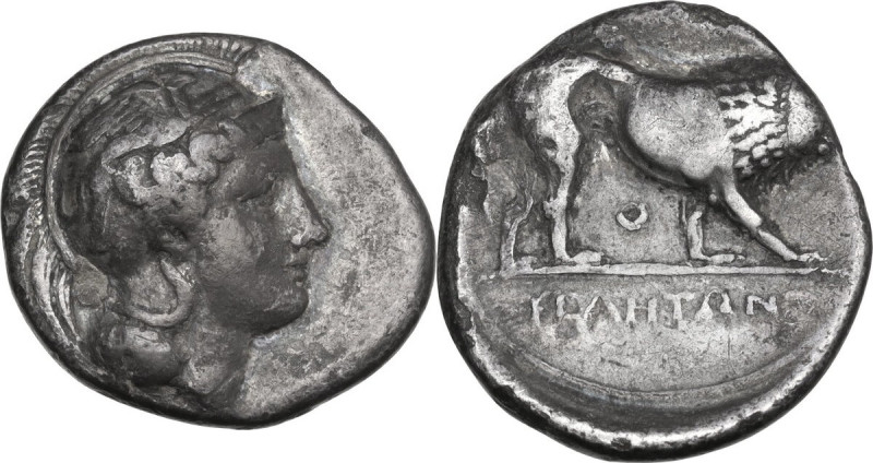 Greek Italy. Northern Lucania, Velia. AR Nomos, c. 340-334 BC. Obv. Head of Athe...