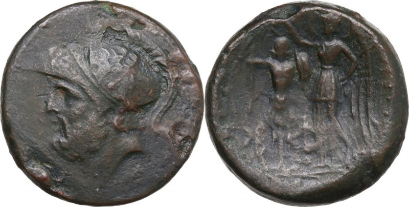 Greek Italy. Bruttium, Brettii. AE Double unit, c. 214-211 BC. Obv. Helmeted hea...