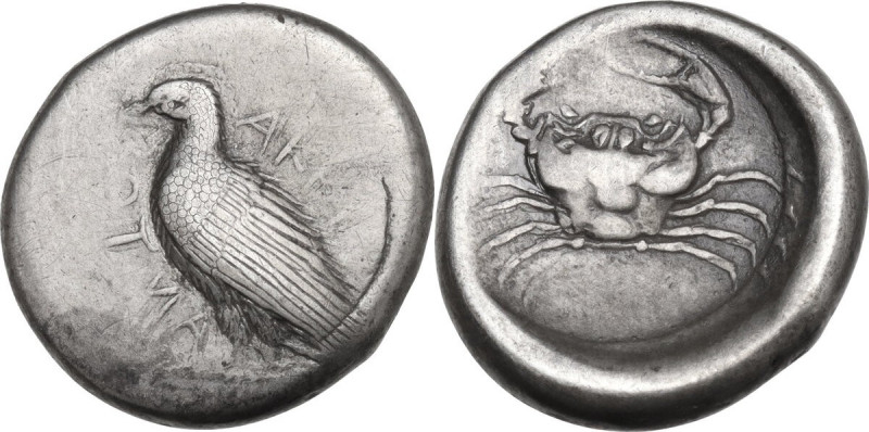 Sicily. Akragas. AR Didrachm, c. 465/4-446 BC. Obv. AKPA. Sea-eagle standing lef...