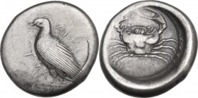 Sicily. Akragas. AR Didrachm, c. 465/4-446 BC. Obv. AKPA. Sea-eagle standing left. Rev. AKRAC-ANTOΣ around (partially retrograde) / Crab within shallo...