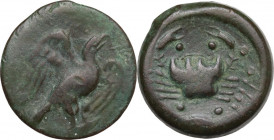 Sicily. Akragas. AE Hemilitron. Group III. Obv. Eagle right on hare. Rev. Crab; around, six pellets; below, crayfish. CNS I 38. AE. 11.30 g. 25.30 mm....