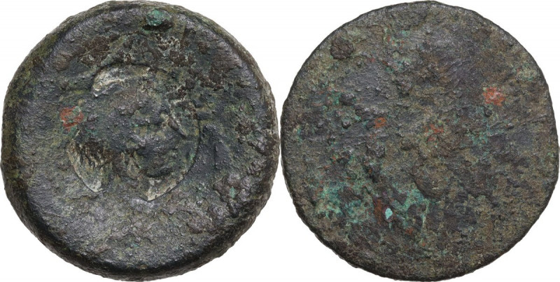 Sicily. Akragas. AE Hemilitron, c. 405-392 BC. Obv. Crab; countermark: head of H...