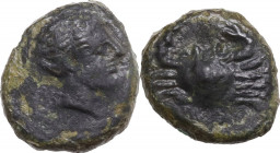 Sicily. Motya. AE 15 mm. c. 400-397 BC. Obv. Bearded male head right. Rev. Crab. CNS I 10 (Eryx); HGC 2 947; Jenkins, Punic, pl. 23, 14; Campana 30. A...