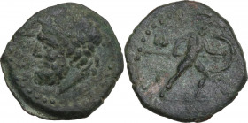 Sicily. Nakona. AE 18 mm, 3rd-2nd century BC. Obv. Laureate head of Poseidon right. Rev. Warrior advancing right, holding spear and shield. HGC 2 958....