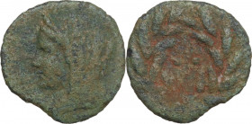 Sicily. Panormos. Under Roman Rule. AE 18 mm, c. 200-190 BC. Obv. Veiled head of Demeter left. Rev. Two pellet within wreath. Cf. HGC 2 1702 (one pell...