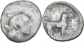 Sicily. Segesta. AR Litra, c. 465/60-455/50 BC. Obv. Head of Aigiste right. Rev. Hound right. Cf. HGC 2 1166 (wheel above hound). AR. 0.68 g. 12.50 mm...
