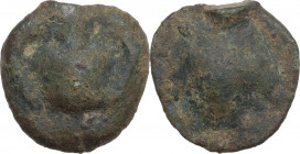 Sicily. Selinos. AE Cast Onkia, c. 440-425 BC. Obv. Kantharos; above, pellet. Rev. Selinon leaf. CNS I 10; HGC 2 1237. AE. 2.90 g. 15.00 mm. RR. Good ...