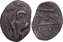 Sicily. Solous. AR Litra, c. 406-397 BC. Obv. Hermes seated left on rock, fastening sandal; kerykeion to left. Rev. KEFRA in Punic letter. Club above ...