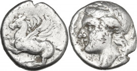 Sicily. Syracuse. Timoleon and the Third Democracy (344-317 BC). AR Drachm, c. 343-317 BC. Obv. Pegasos flying left. Rev. Laureate female head left; t...
