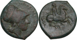Sicily. Syracuse. Agathokles (317-289 BC). AE Hemilitron, c. 305-295 BC. Obv. Head of Athena right, wearing crested Corinthian helmet. Rev. Warrior, h...