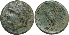 Sicily. Syracuse. Hiketas (287-278 BC). AE 23 mm. Obv. Laureate head of Zeus Hellanios left. Rev. Eagle standing left on thunderbolt, wings open. CNS ...
