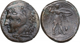 Sicily. Syracuse. Pyrrhos (278-276 BC). AE 24 mm. c. 278-276 BC. Obv. Head of young Herakles in lion skin headdress left. Rev. Athena Promachos standi...