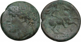 Sicily. Syracuse. Hieron II (274-215 BC). AE 26 mm. c. 230-215 BC. Obv. Laureate head left. Rev. Horseman riding right, holding spear; below, Φ; in ex...