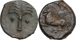 Punic Sicily. AE Unit, c. 330-300 BC. Obv. Palm tree, with two clusters of dates. Rev. Pegasos flying left. HGC 2 1672; SNG Cop. -. AE. 2.60 g. 15.30 ...