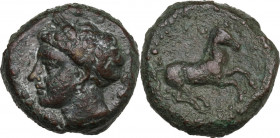 Punic Sardinia. AE Unit, c. 375-350 BC. Obv. Wreathed head of Triptolemos left. Rev. Rearing horse right. Lulliri pl. 23, 446-453; SNG Cop. 1023/4 (Si...
