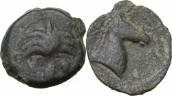 Punic Sardinia. AE Unit, circa 350-320 BC. Obv. Palm tree. Rev. Head of horse right. SNG Cop. 102; CNP 255. AE. 4.66 g. 21.00 mm. VF.
