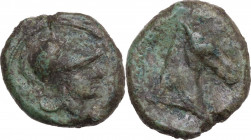 Anonymous. AE Half Unit, after 276 BC. Obv. Helmeted head of Minerva right. Rev. Bridled horse's head right; in left field, ROMA[ ]. Cr. 17/1d. AE. 6....