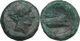 Anonymous semilibral series. AE Semuncia, c. 217-215 BC. Obv. Head of Mercury right, wearing winged petasus. Rev. ROMA. Prow right. Cr. 38/7. AE. 6.99...