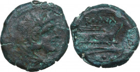 Anonymous sextantal series. AE Quadrans, after 211 BC. Obv. Head of Hercules right wearing lion skin; below, club. Rev. Prow right. Cr. 56/5. AE. 7.78...
