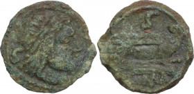 Anonymous. AE Semis, c. 157-156 BC. Obv. Laureate head of Saturn right; behind, S. Rev. Prow right; above, S; below, ROMA. Cr. 197-198B/2 var. (S befo...