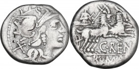 C. Renius. AR Denarius, 138 BC. Obv. Helmeted head of Roma right, X behind. Rev. Juno Caprotina in biga of goats right, C. RENI below goats, ROMA in e...