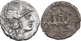 P. Aelius Paetus. Fourrèe Denarius, 138 BC. Obv. Helmeted head of Roma right; behind, X. Rev. The Dioscuri galloping right; below, P. PAETVS; in exerg...