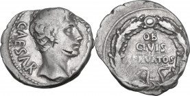 Augustus (27 BC - 14 AD). AR Denarius. Uncertain Spanish mint (Colonia Patricia?), c. 19 BC. Obv. CAESAR AVGVSTVS. Bare head right. Rev. OB / CIVIS / ...