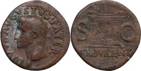 Divus Augustus (died 14 AD). AE As, struck under Tiberius, c. 22-30 AD. Obv. Radiate head left. Rev. Monumental altar. RIC I (2nd ed.) 81. AE. 11.00 g...