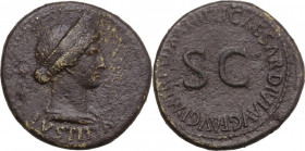 Livia, wife of Augustus (Augusta 14-29). AE As, struck under Tiberius, 22-23 AD. Obv. Diademed and draped bust of Livia (as Justitia) right; IVSTITIA ...