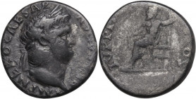 Nero (54-68). AR Denarius, 66-67. Obv. Laureate head right. Rev. Jupiter seated left, holding thunderbolt and sceptre. RIC I (2nd ed.) 64. AR. 3.11 g....