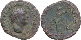 Titus (79-81). AE As, 80-81. Obv. Head right, laureate. Rev. Aequitas standing left, holding scales and rod. RIC II-p. 1 (2nd ed.) 214. AE. 10.56 g. 2...
