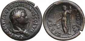 Titus (79-81). AE Dupondius, 80-81. Obv. Laureate head right. Rev. Ceres standing left, holding grain ears and torch. RIC II-p. 1 (2nd ed.) 278. AE. 1...