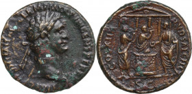 Domitian (81-96). AE As, Secular Games issue. Rome mint. Struck AD 88. Obv. Laureate head right. Rev. Domitian standing left, sacrificing over altar; ...