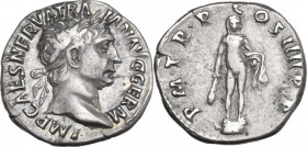 Trajan (98-117). AR Denarius, 101-102. Obv. Laureate head right. Rev. Hercules standing facing on altar, holding lion skin and club. RIC II 49. AR. 3....