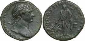 Trajan (98-117). AE Dupondius, 103-111. Obv. Radiate bust right. Rev. Arabia standing left, holding branch and bundle of cinnamon sticks; at feet to l...
