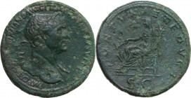 Trajan (98-117). AE Sestertius, 112-114 AD. Obv. IMP CAES NERVAE TRAIANO AVG GER DAC PM TR P COS VI PP. Laureate bust right, with drapery on far shoul...